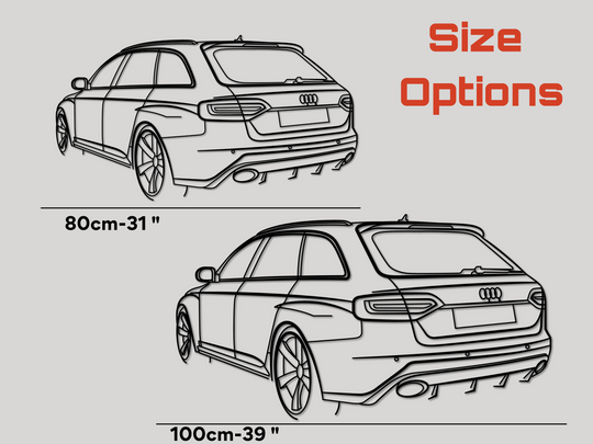 RS4 B8 Avant Rear Angle, Detailed Silhouette Metal Wall Art