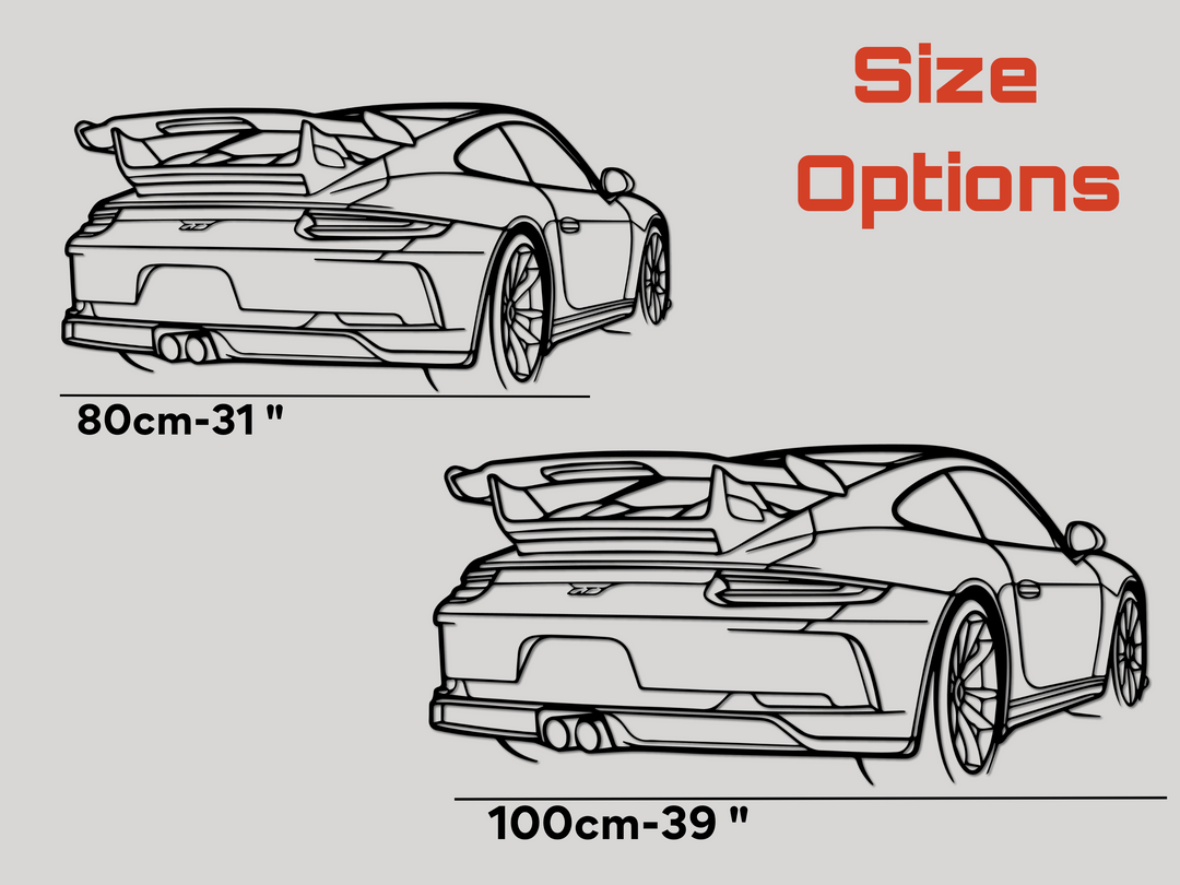 911 GT3 (991) Rear Angle, Silhouette Metal Wall Art