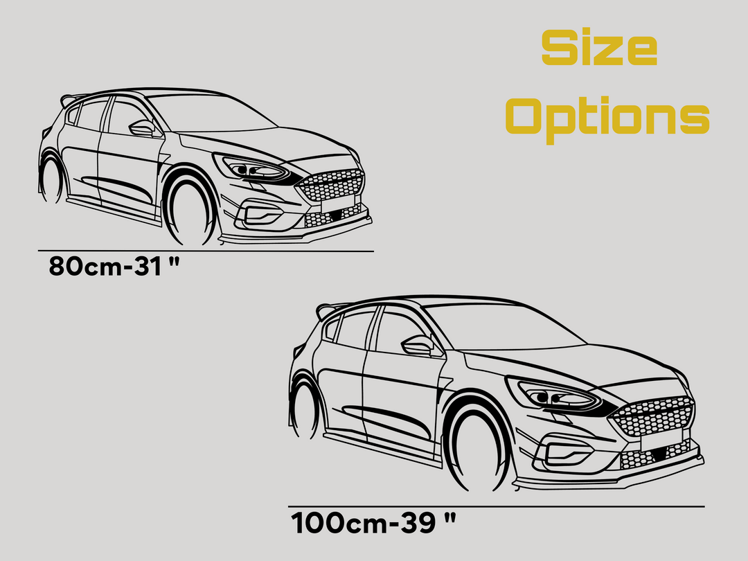 Focus ST MK4 Modified Front Angle, Detailed angle Silhouette Metal Wall Art