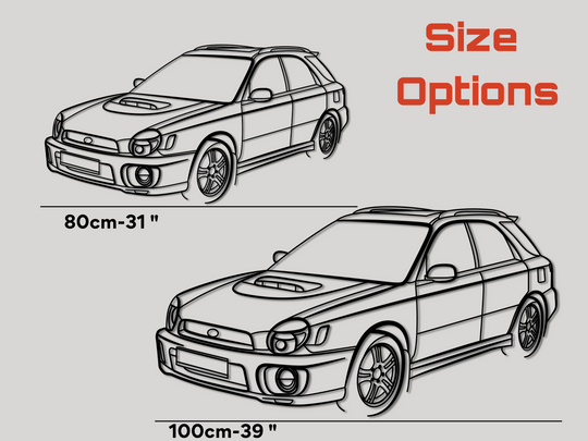 Impreza Estate WRX STI ( Bug-eye) Front Angle, Detailed Silhouette Metal Wall Art