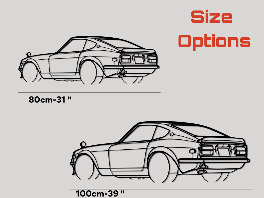 240Z rear Angle, Detailed Silhouette Metal Wall Art