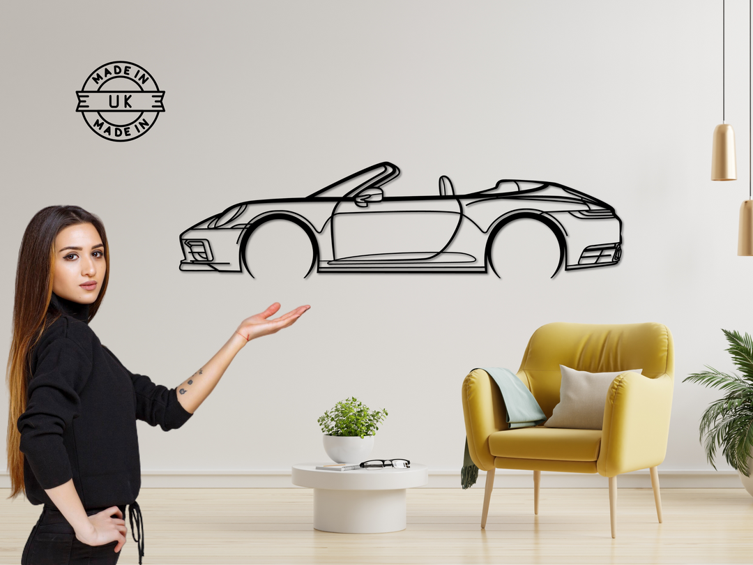 Carrera 992 Convertible, Silhouette Metal Wall Art