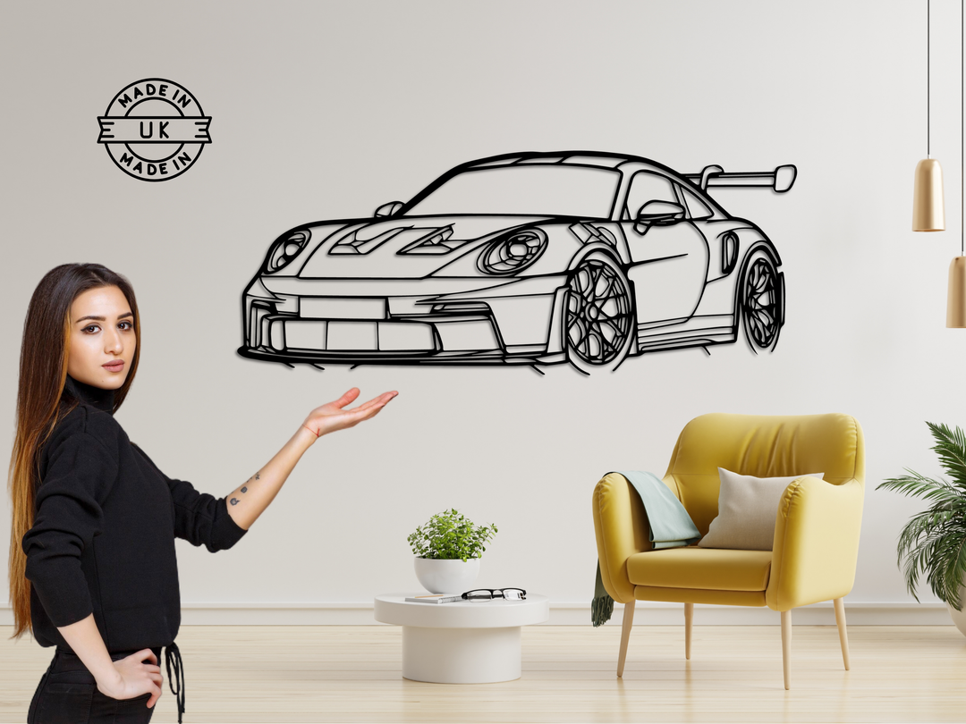 911 GT3 RS (992) Front Angle, Silhouette Metal Wall Art