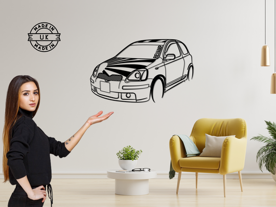 Modified Yaris, Detailed angle Silhouette Metal Wall Art