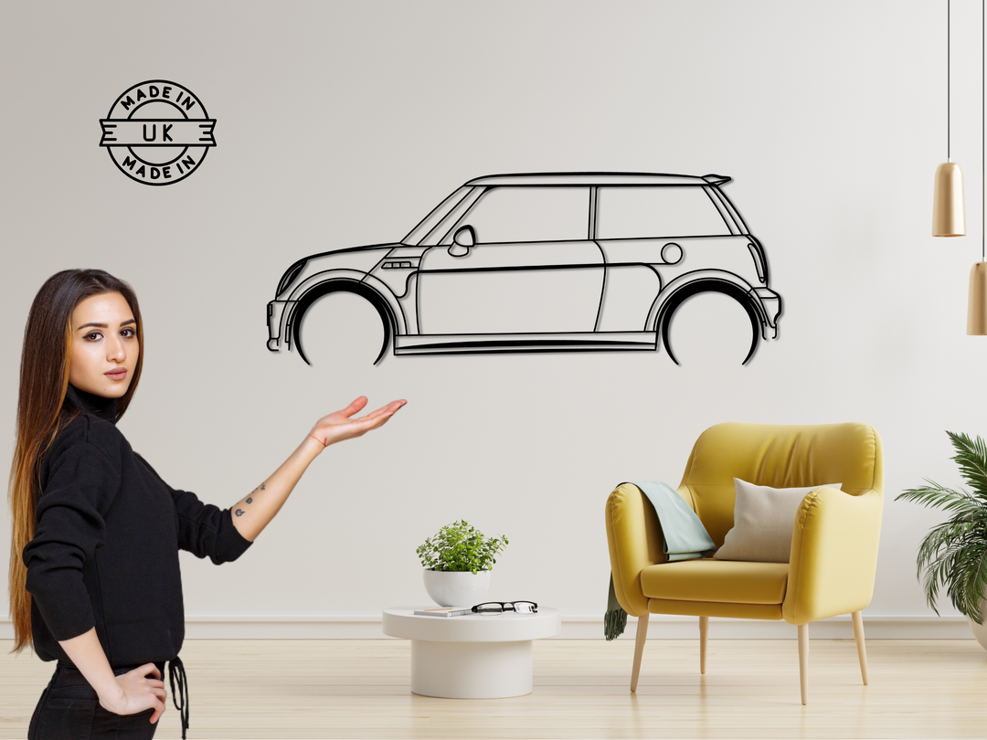 Mini Cooper S R53 , Detailed Silhouette Metal Wall Art