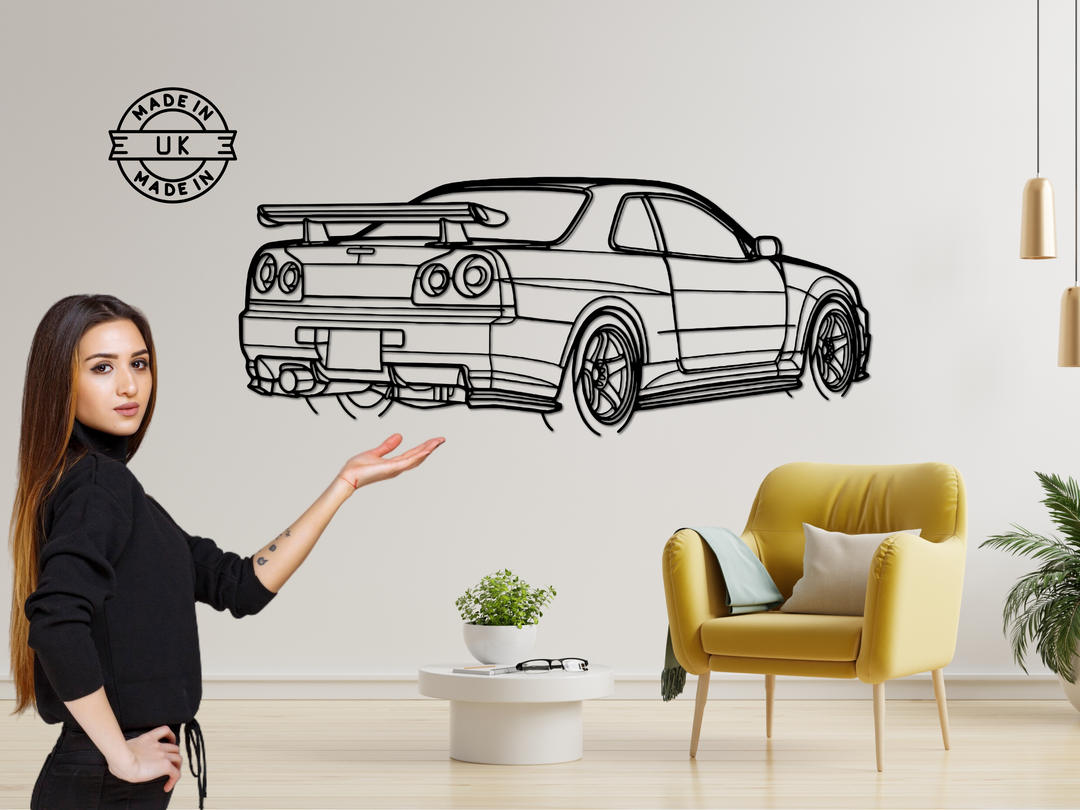 Skyline GTR-34 rear Angle, Silhouette Metal Wall Art