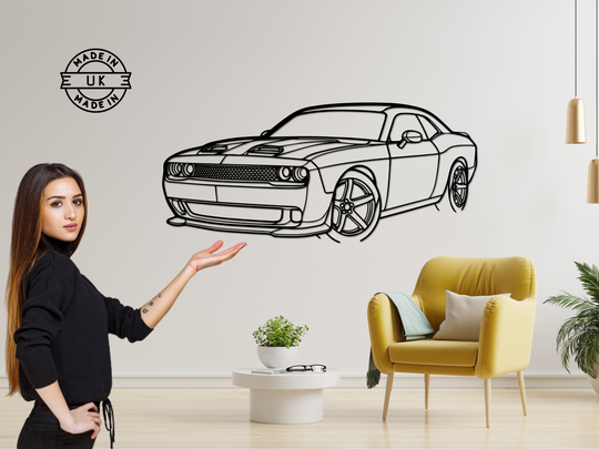 Challanger SRT 2023 front Angle, Silhouette Metal Wall Art