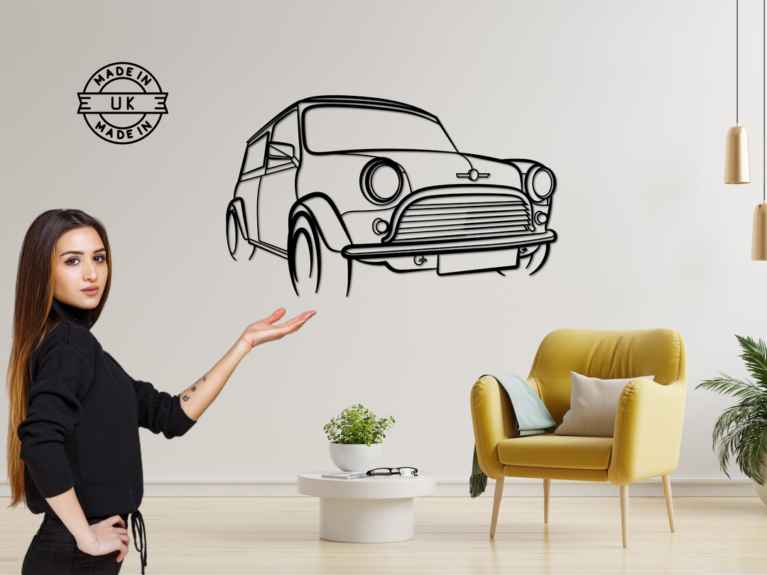 Classic Mini Van Front Angle, Silhouette Metal Wall Art