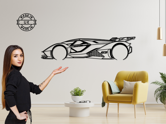 Vision V12 Gran Turismo, Detailed Silhouette Metal Wall Art