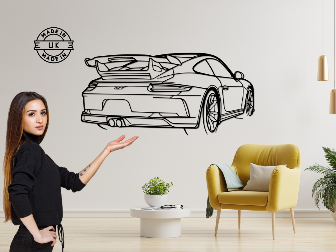 911 GT3 (991) Rear Angle, Silhouette Metal Wall Art