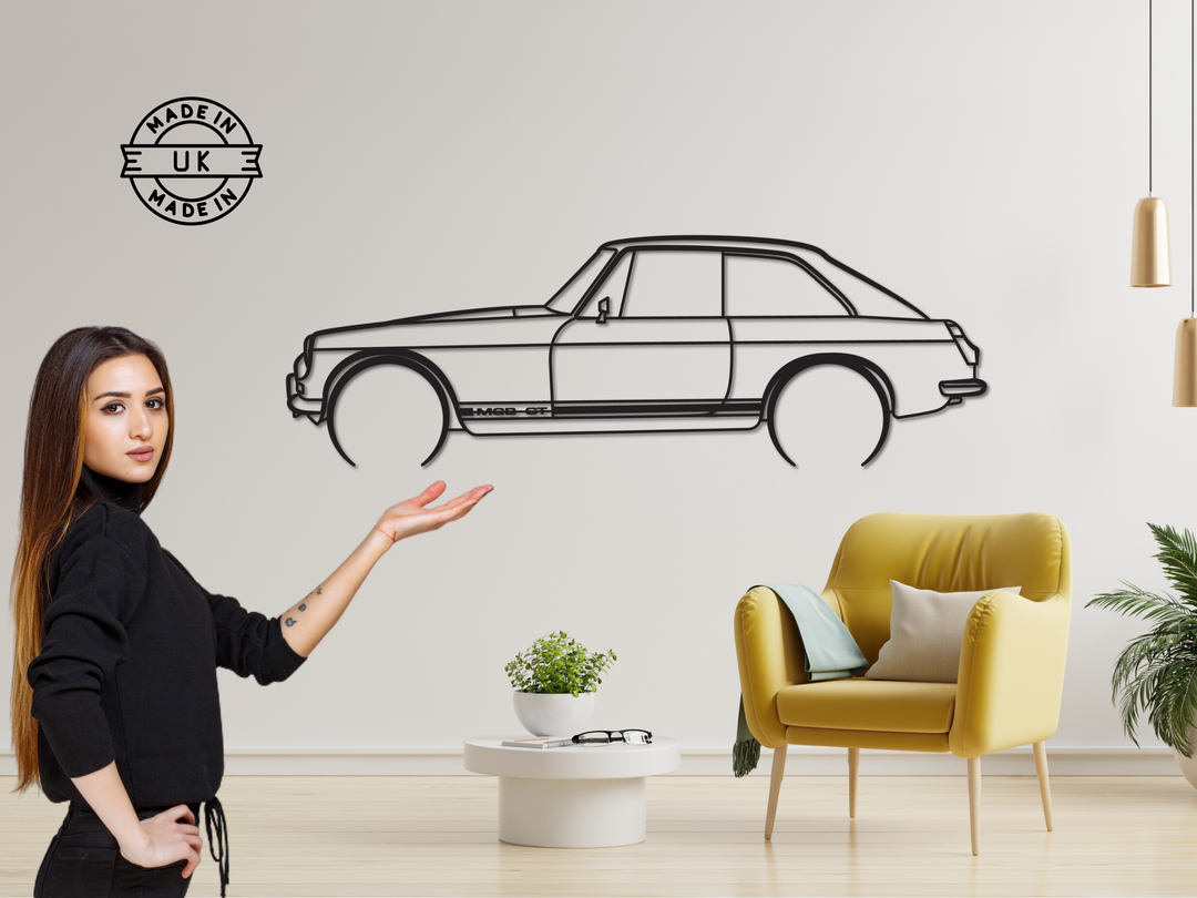 MGB GT, Detailed Silhouette Metal Wall Art