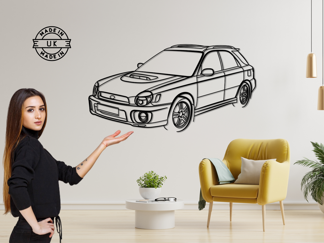 Impreza Estate WRX STI ( Bug-eye) Front Angle, Detailed Silhouette Metal Wall Art