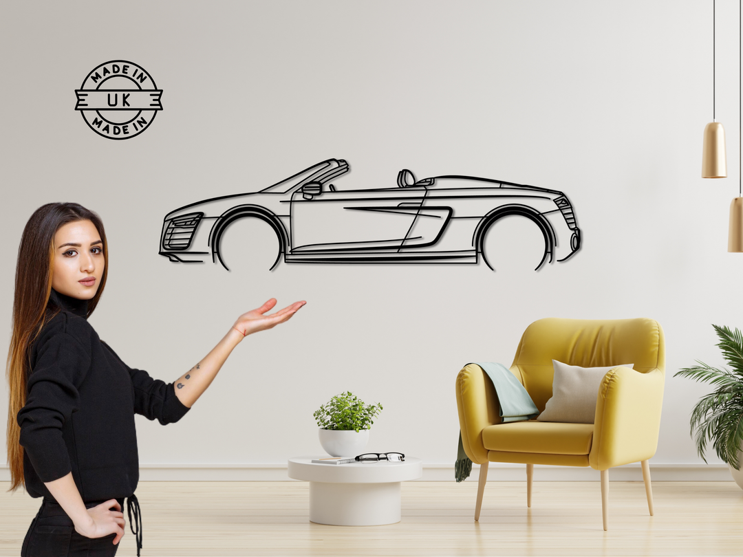 R8 Spyder, Detailed Silhouette Metal Wall Art