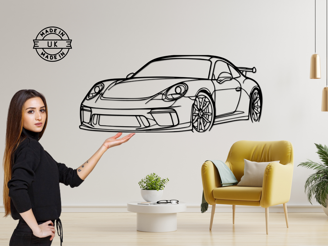 911 GT3 RS (991) Front Angle, Detailed Silhouette Metal Wall Art