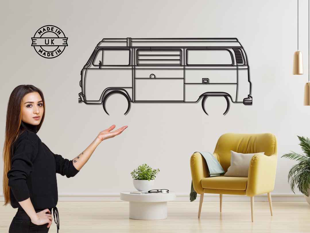 T2 Camper Van , Detailed Silhouette Metal Wall Art