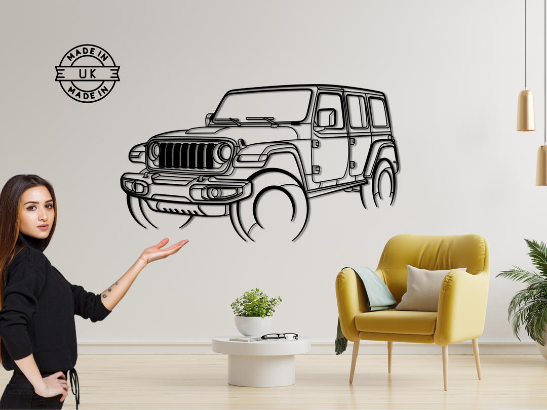 Wrangler 2020 Front Angle, Detailed angle Silhouette Metal Wall Art