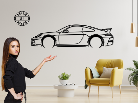 911 Carrera (992 II), Detailed Silhouette Metal Wall Art